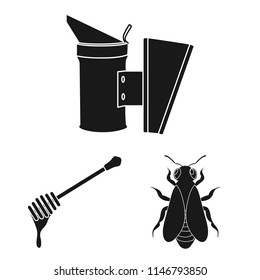 Apiary and beekeeping black icons in set collection for design.Equipment and production of honey vector symbol stock web illustration.