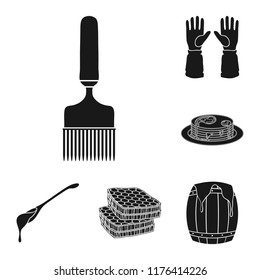 Apiary and beekeeping black icons in set collection for design.Equipment and production of honey vector symbol stock web illustration.