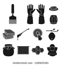 Apiary and beekeeping black icons in set collection for design.Equipment and production of honey vector symbol stock web illustration.