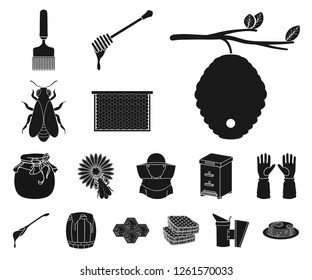 Apiary and beekeeping black icons in set collection for design.Equipment and production of honey vector symbol stock web illustration.
