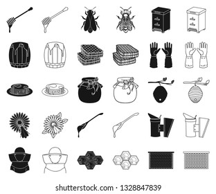 Apiary and beekeeping black,outline icons in set collection for design.Equipment and production of honey vector symbol stock web illustration.