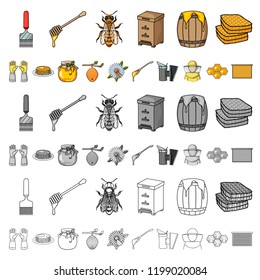 Apiary and beekeeping cartoon icons in set collection for design.Equipment and production of honey vector symbol stock web illustration.