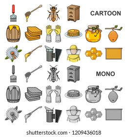 Apiary and beekeeping cartoon icons in set collection for design.Equipment and production of honey vector symbol stock web illustration.