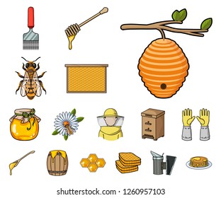 Apiary and beekeeping cartoon icons in set collection for design.Equipment and production of honey vector symbol stock web illustration.