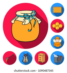 Apiary and beekeeping flat icons in set collection for design.Equipment and production of honey vector symbol stock web illustration.
