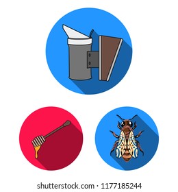 Apiary and beekeeping flat icons in set collection for design.Equipment and production of honey vector symbol stock web illustration.