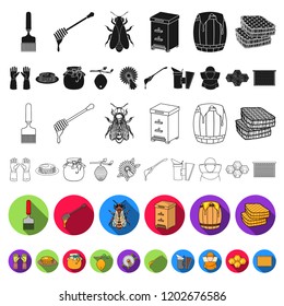 Apiary and beekeeping flat icons in set collection for design.Equipment and production of honey vector symbol stock web illustration.