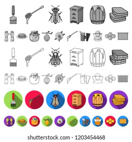 Apiary and beekeeping flat icons in set collection for design.Equipment and production of honey vector symbol stock web illustration.