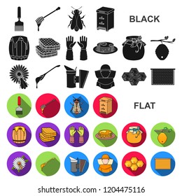 Apiary and beekeeping flat icons in set collection for design.Equipment and production of honey vector symbol stock web illustration.