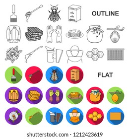 Apiary and beekeeping flat icons in set collection for design.Equipment and production of honey vector symbol stock web illustration.
