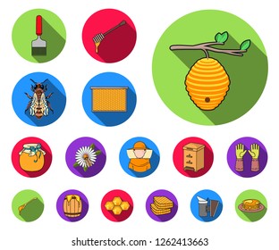Apiary and beekeeping flat icons in set collection for design.Equipment and production of honey vector symbol stock web illustration.