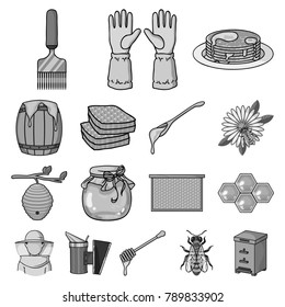 Apiary and beekeeping monochrome icons in set collection for design.Equipment and production of honey vector symbol stock web illustration.