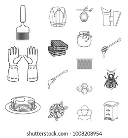 Apiary and beekeeping outline icons in set collection for design.Equipment and production of honey vector symbol stock web illustration.