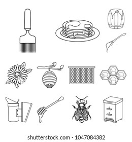 Apiary and beekeeping outline icons in set collection for design.Equipment and production of honey vector symbol stock web illustration.