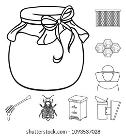Apiary and beekeeping outline icons in set collection for design.Equipment and production of honey vector symbol stock web illustration.