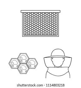 Apiary and beekeeping outline icons in set collection for design.Equipment and production of honey vector symbol stock web illustration.