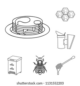 Apiary and beekeeping outline icons in set collection for design.Equipment and production of honey vector symbol stock web illustration.