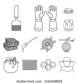 Apiary and beekeeping outline icons in set collection for design.Equipment and production of honey vector symbol stock web illustration.