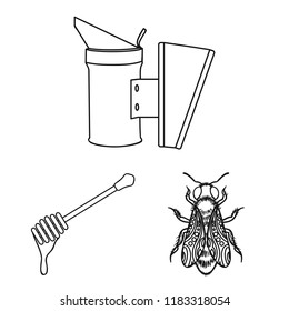 Apiary and beekeeping outline icons in set collection for design.Equipment and production of honey vector symbol stock web illustration.