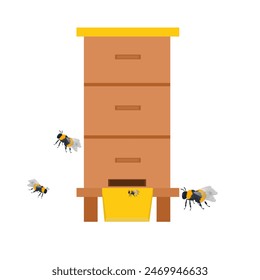 Apiary with bees. Beekeeping, vector illustration