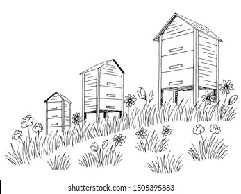 Apiary Graphic Black White Landscape Sketch Stock Vector (Royalty Free ...