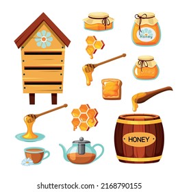 apiary. honey bee wax comb natural healthy eco products from apiary farm. Vector concept illustrations in cartoon style