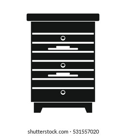 Apiary honey hive in black flat style. Apiary icon for web. Vector illustration