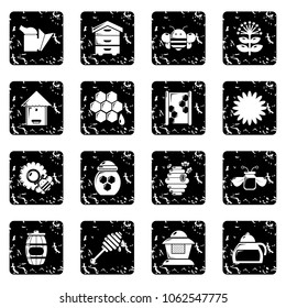 Apiary honey icons set vector grunge isolated on white background 