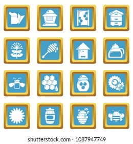 Apiary honey icons set vector sapphirine square isolated on white background 