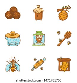Apiary icon set. Hand drawn set of 9 apiary vector icons for web design isolated on white background