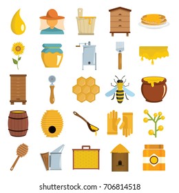 Apiary icons in flat cartoon style vector illustration for design and web isolated on white background. Apiary vector object for honey labels and advertising