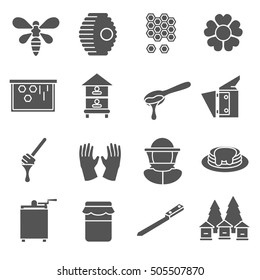 apiary, icons set. beekeeping and honey, simple symbols collection. honey and bees, isolated vector monochrome illustration