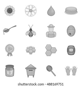 Apiary icons set in black monochrome style. Honey and beekeeping set collection vector illustration