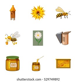 Apiary icons set. Cartoon illustration of 9 apiary vector icons for web
