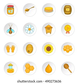 Apiary icons set in cartoon style. Honey and beekeeping set collection vector illustration