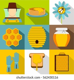 Apiary icons set. Flat illustration of 9 apiary vector icons for web