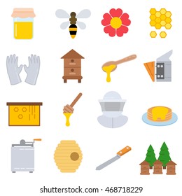 Apiary icons set. Honey and beekeeping collection. flat design