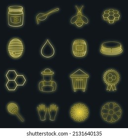 Apiary icons set in neon style. Honey and beekeeping set collection vector illustration
