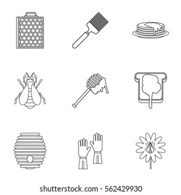 Apiary icons set. Outline illustration of 9 apiary vector icons for web