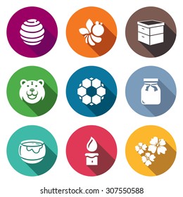 Apiary Icons Set. Vector Illustration. Isolated Flat Icons collection on a color background for design