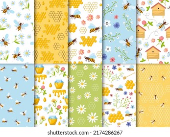 Apiary pattern. Wax bees healthy natural honey farms recent vector seamless backgrounds for textile design projects