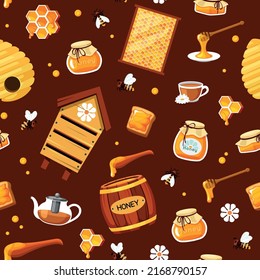 apiary pattern. wax and honey illustrations for textile design projects. Vector cartoon seamless background with apiary food