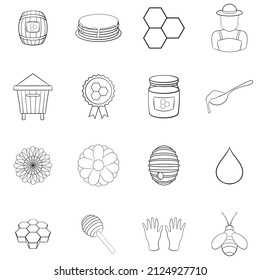 Apiary set icons in outline style isolated on white background
