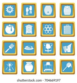 Apiary tools icons set in azur color isolated vector illustration for web and any design