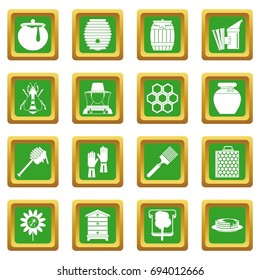 Apiary tools icons set in green color isolated vector illustration for web and any design