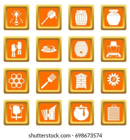 Apiary tools icons set in orange color isolated vector illustration for web and any design