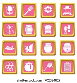 Apiary tools icons set in pink color isolated vector illustration for web and any design