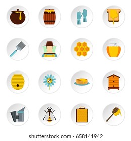 Apiary tools set icons in flat style isolated on white background