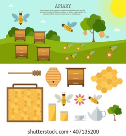 Apiary vector flat illustrations