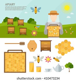 Apiary vector flat illustrations